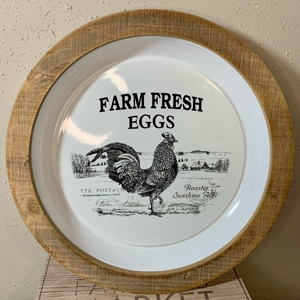 Hobby Lobby Farm Fresh Rooster Plate - White and Tan